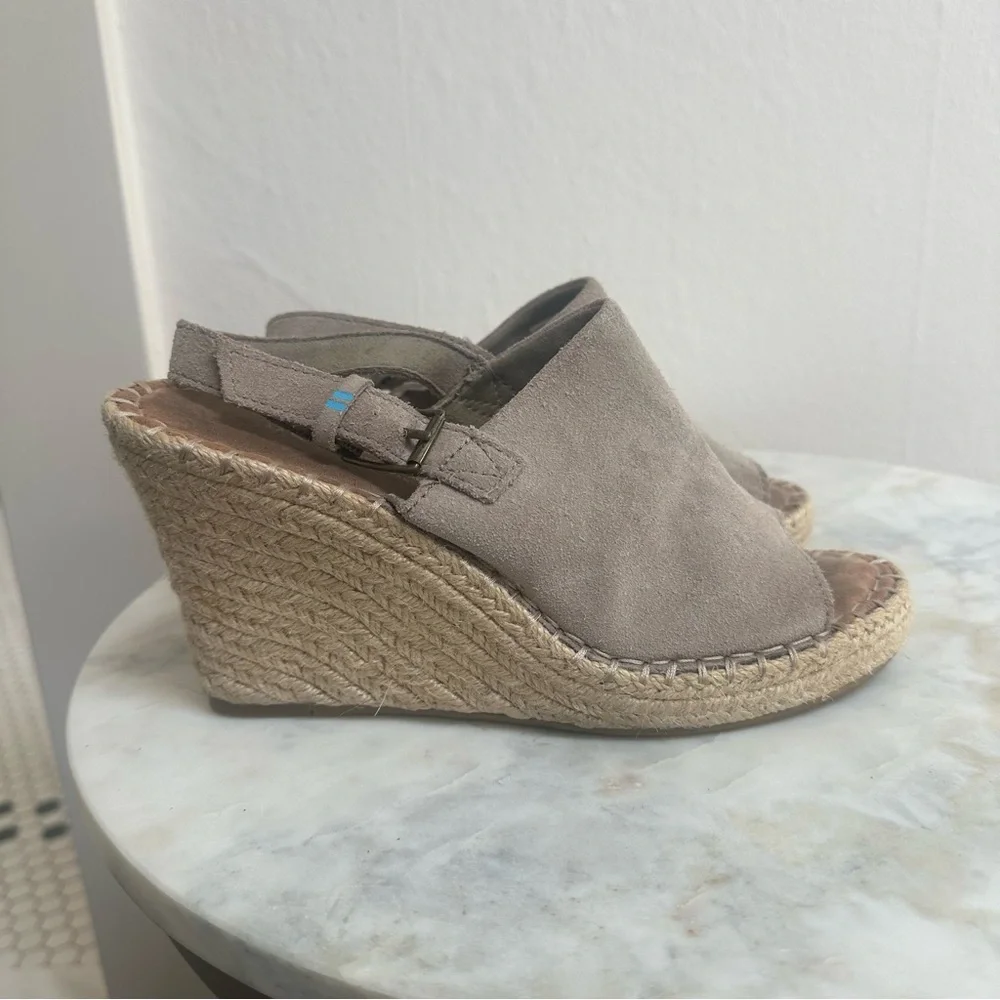 TOMS | Monica Suede Wedge Espadrille Sandals Desert Taupe Womens Size 7.5